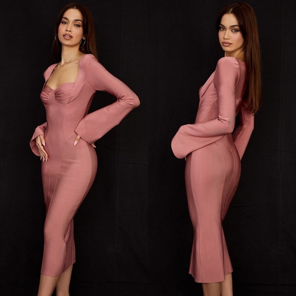 House of CB 'BODY' ROSE BANDAGE MIDI DRESS - Picture 6 of 10